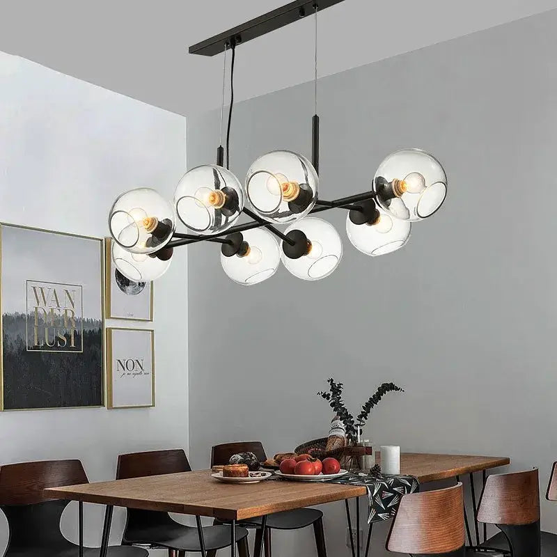 Modern black gold molecule glass ball chandelier living room light