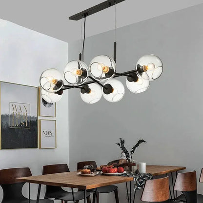 Modern black gold molecule glass ball chandelier living room light