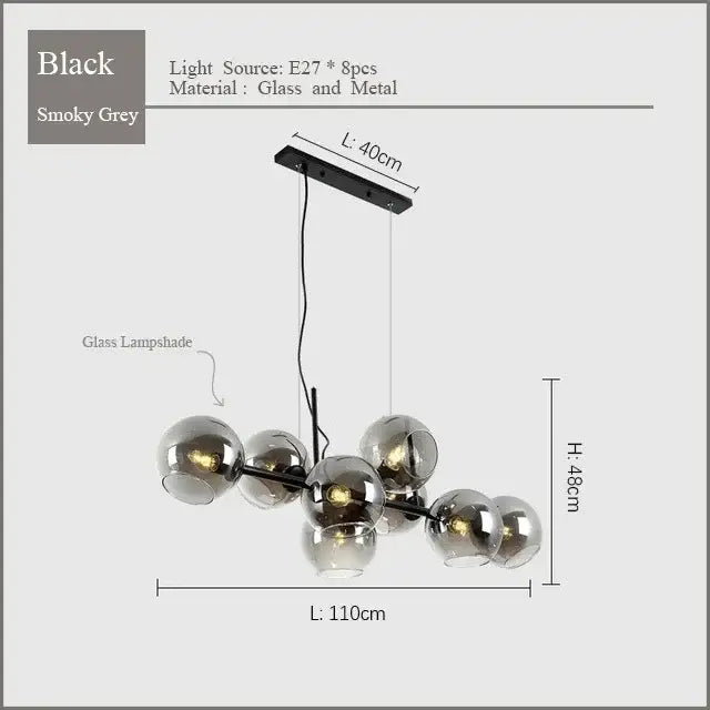 Modern black gold molecule glass ball chandelier living room light