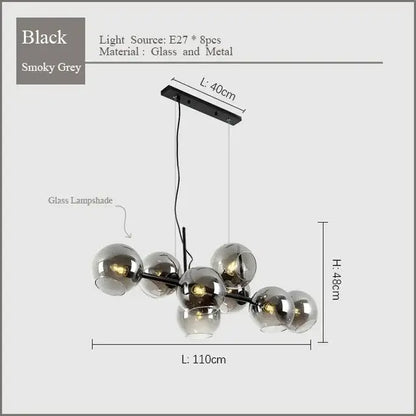 Modern black gold molecule glass ball chandelier living room light