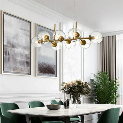 Modern black gold molecule glass ball chandelier living room light