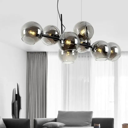 Modern black gold molecule glass ball chandelier living room light