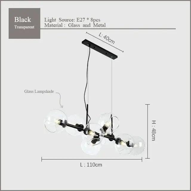 Modern black gold molecule glass ball chandelier living room light
