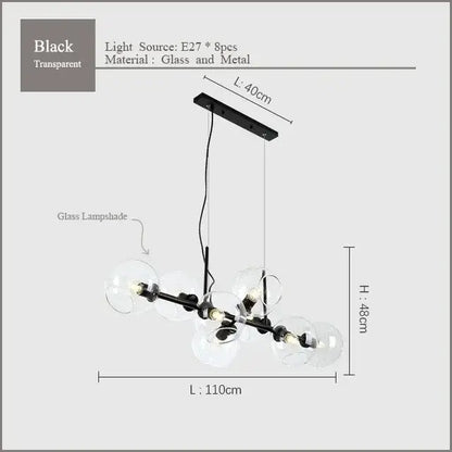 Modern black gold molecule glass ball chandelier living room light