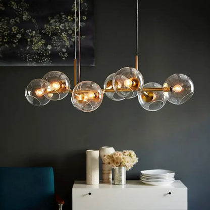 Modern black gold molecule glass ball chandelier living room light