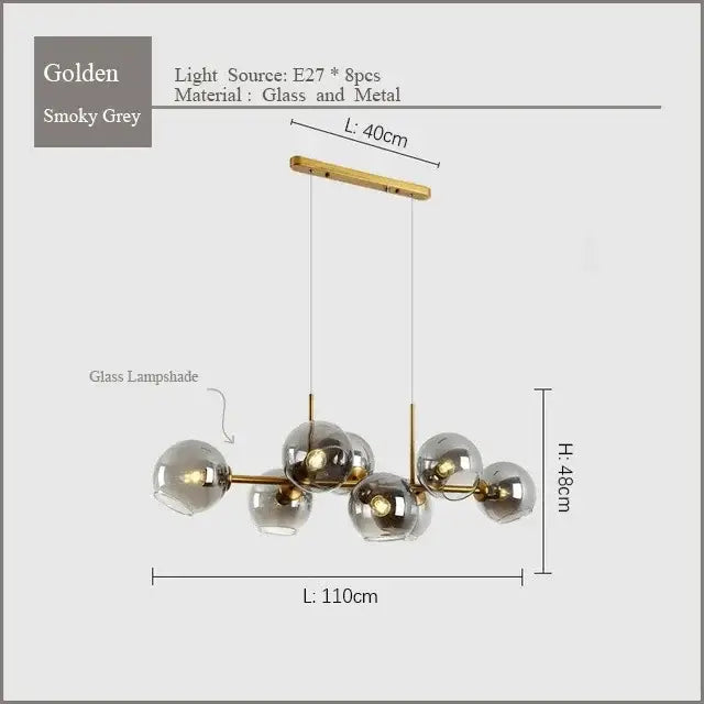 Modern black gold molecule glass ball chandelier living room light