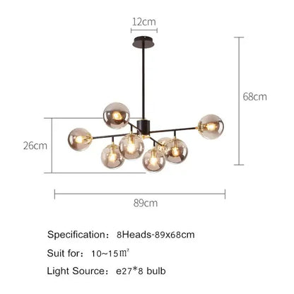 Modern black gold nordic pendant with glass globes dining room