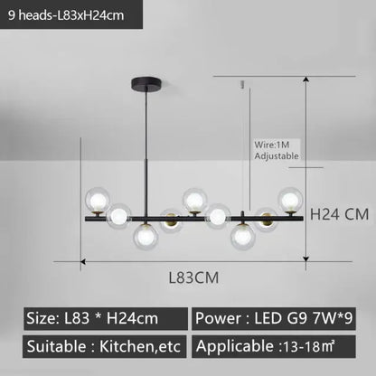 Modern black gold nordic pendant with glass globes dining room