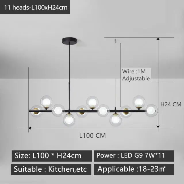 Modern black gold nordic pendant with glass globes dining room
