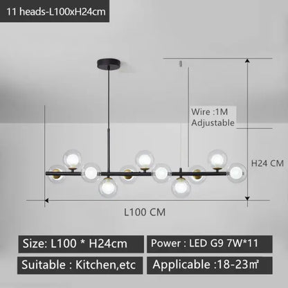 Modern black gold nordic pendant with glass globes dining room