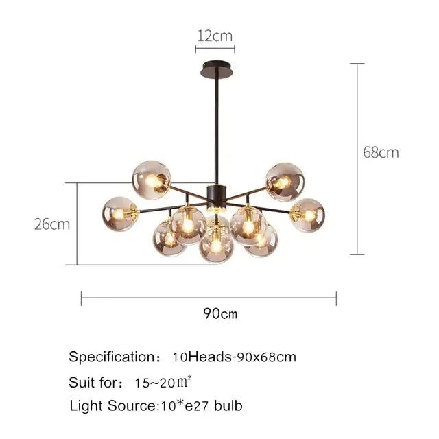 Modern black gold nordic pendant with glass globes dining room