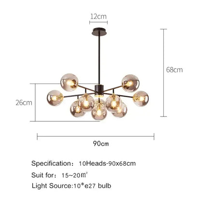 Modern black gold nordic pendant with glass globes dining room