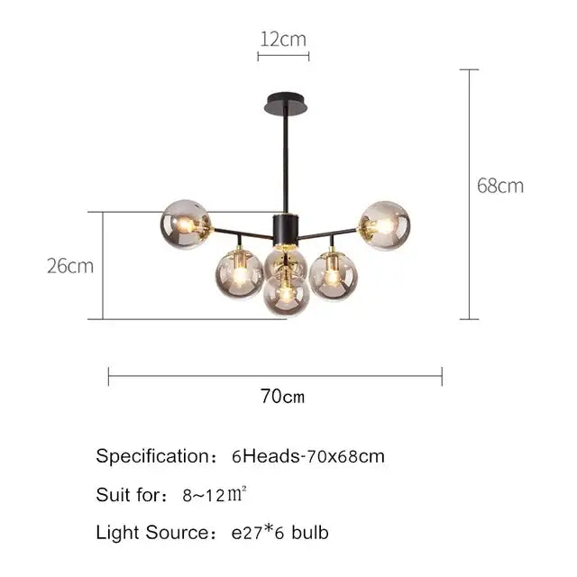 Modern black gold nordic pendant with glass globes dining room