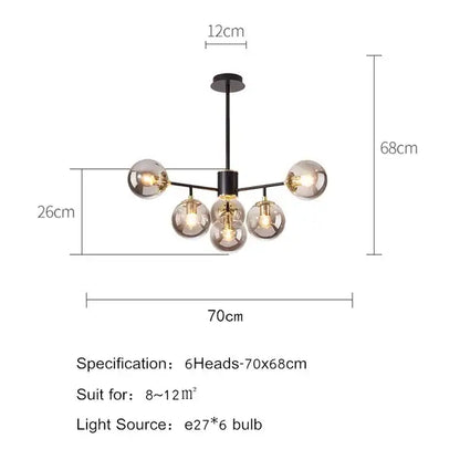 Modern black gold nordic pendant with glass globes dining room