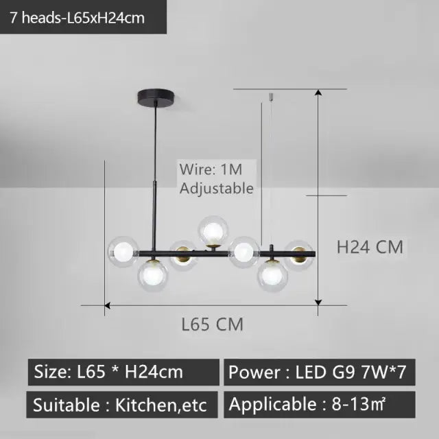 Modern black gold nordic pendant with glass globes dining room