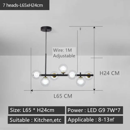 Modern black gold nordic pendant with glass globes dining room
