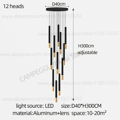 Modern black & gold pendant lamp dining room cascading led lighting