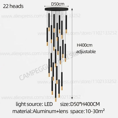 Modern black & gold pendant lamp dining room cascading led lighting