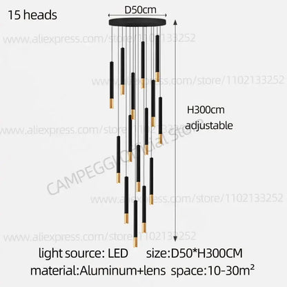 Modern black & gold pendant lamp dining room cascading led lighting