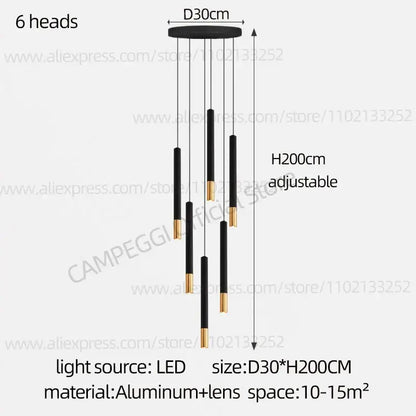 Modern black & gold pendant lamp dining room cascading led lighting
