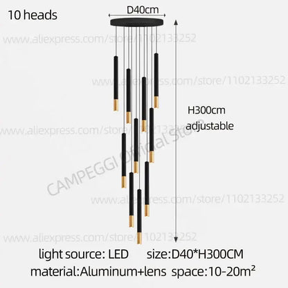Modern black & gold pendant lamp dining room cascading led lighting