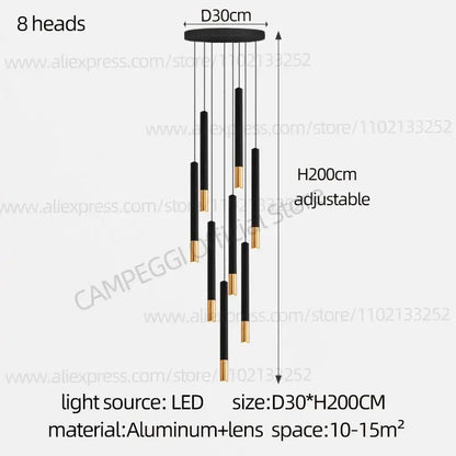 Modern black & gold pendant lamp dining room cascading led lighting