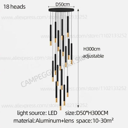 Modern black & gold pendant lamp dining room cascading led lighting