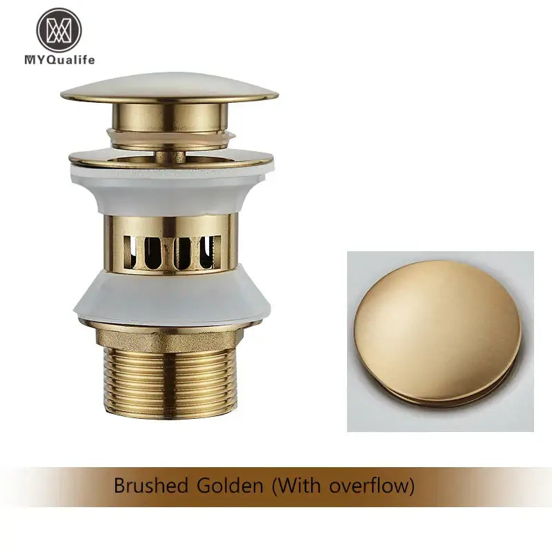 Brushed black & gold pop up sink drain with overflow bathroom accessory