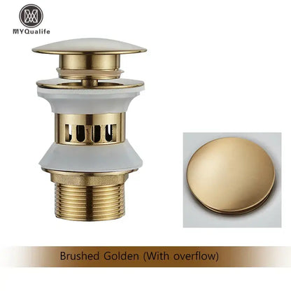 Brushed black & gold pop up sink drain with overflow bathroom accessory