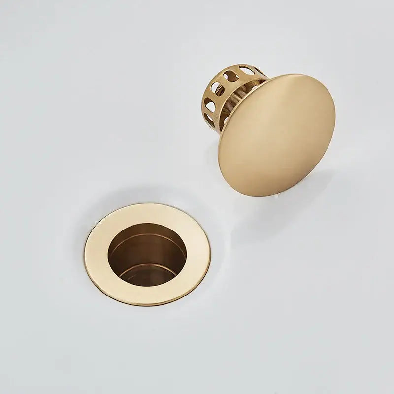 Brushed black & gold pop up sink drain with overflow bathroom accessory