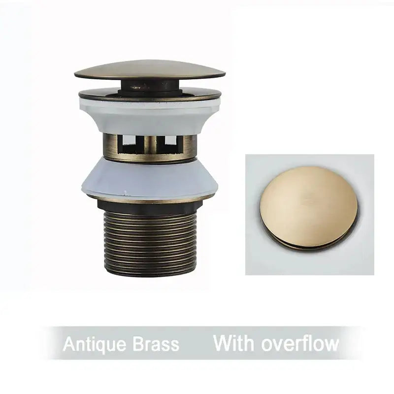 Brushed black & gold pop up sink drain with overflow bathroom accessory