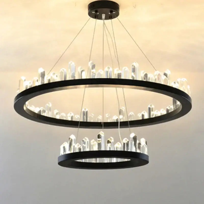 Modern black gold rings crystal chandelier living room luxury lighting