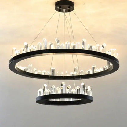 Modern black gold rings crystal chandelier living room luxury lighting