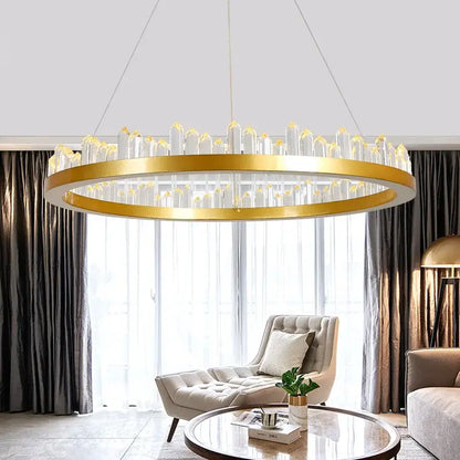 Modern black gold rings crystal chandelier living room luxury lighting