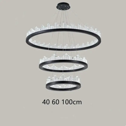 Modern black gold rings crystal chandelier living room luxury lighting
