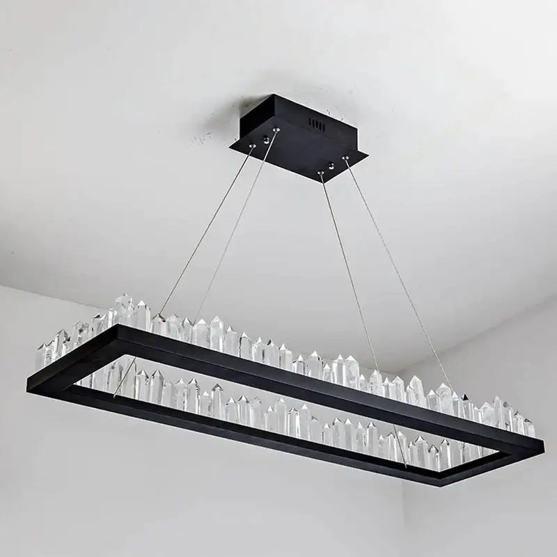Modern black gold rings crystal chandelier living room luxury lighting
