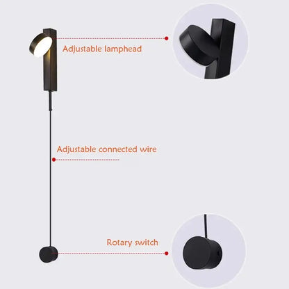 Modern black gold rotating led wall lamp bedroom sconce