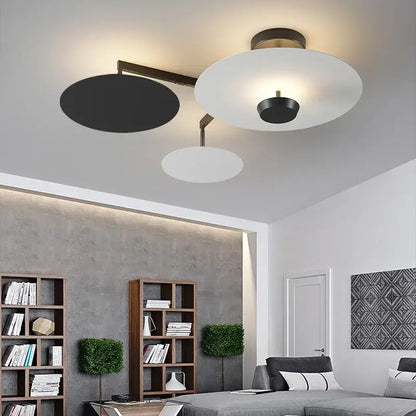 Modern black & gold round chandelier living room dimming light