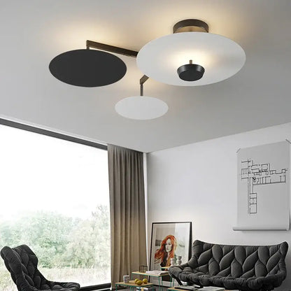 Modern black & gold round chandelier living room dimming light