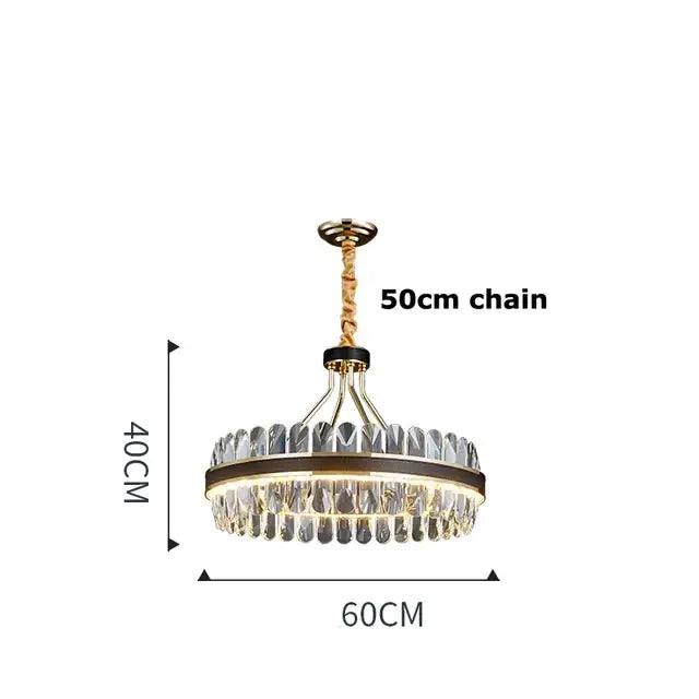 Modern black gold round led crystal chandelier living room light