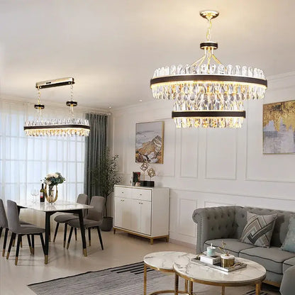 Modern black gold round led crystal chandelier living room light