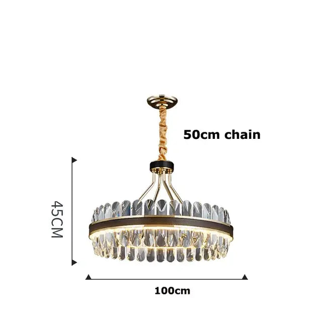 Modern black gold round led crystal chandelier living room light