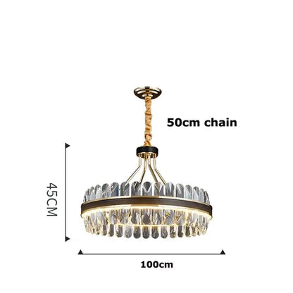 Modern black gold round led crystal chandelier living room light