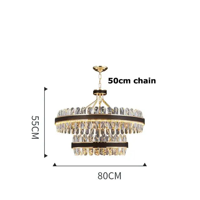 Modern black gold round led crystal chandelier living room light