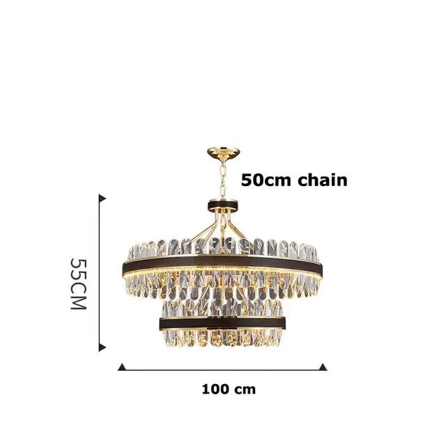 Modern black gold round led crystal chandelier living room light