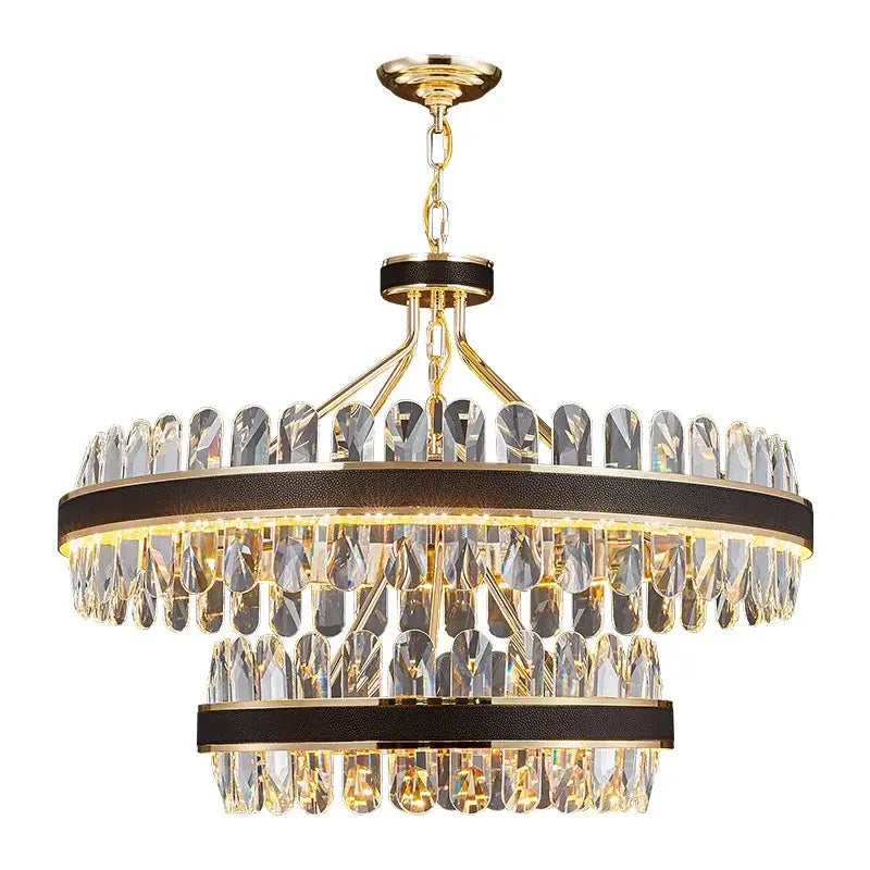 Modern black gold round led crystal chandelier living room light