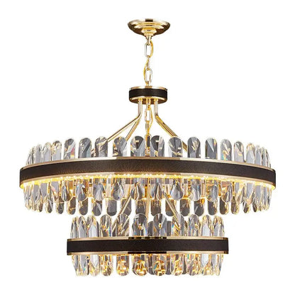 Modern black gold round led crystal chandelier living room light
