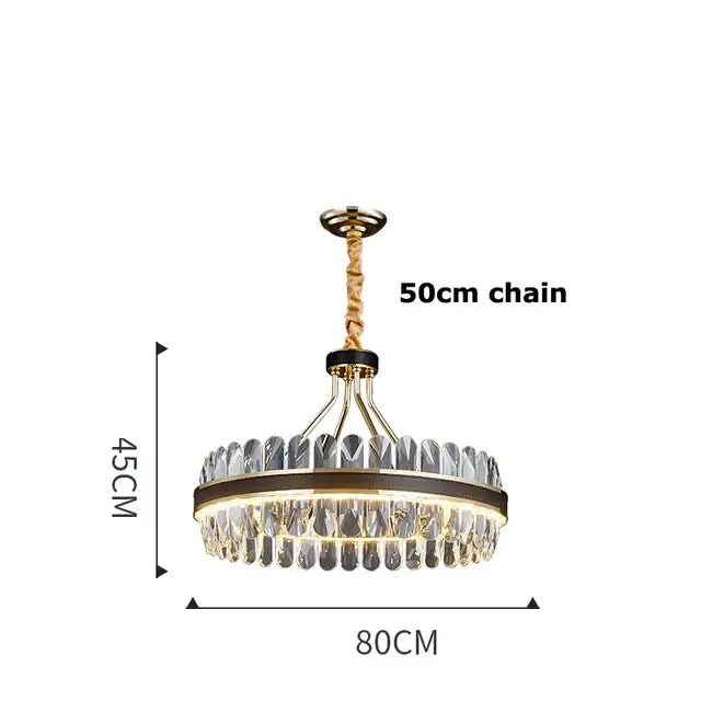 Modern black gold round led crystal chandelier living room light
