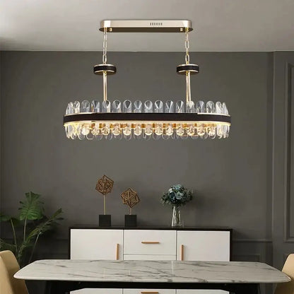 Modern black gold round led crystal chandelier living room light