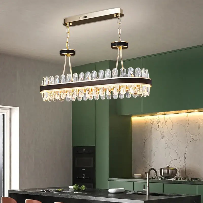 Modern black gold round led crystal chandelier living room light